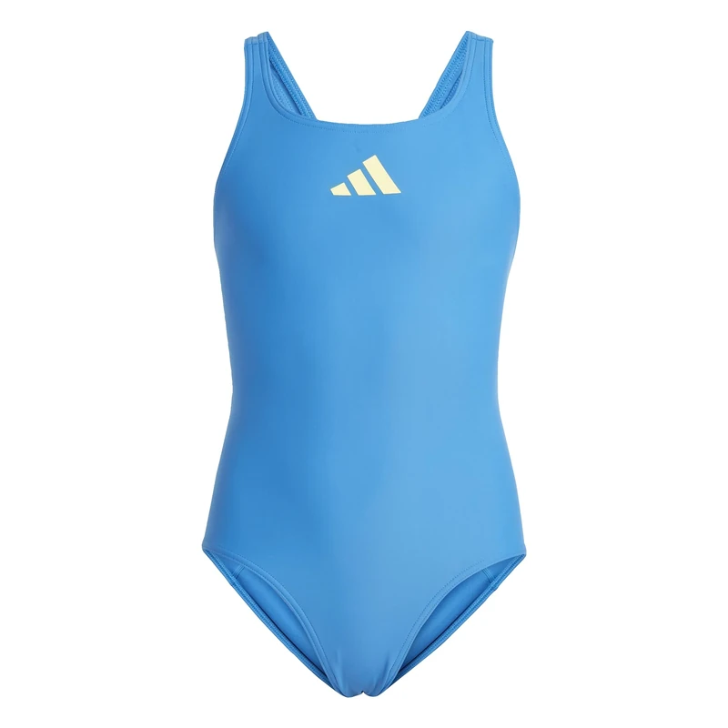 adidas Girl's Solid Small Logo Swimsuit, Bright Royal/Lucid Lemon, 11-12 Years