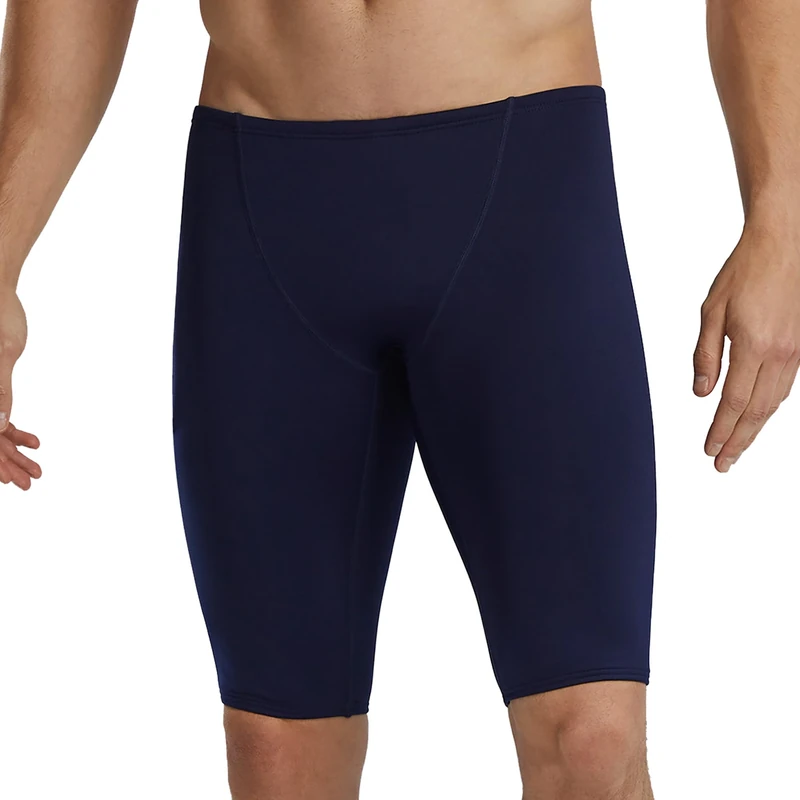 TYR Men's Durafast Elite Solid Jammer Swimsuit, Navy/Logo, 28