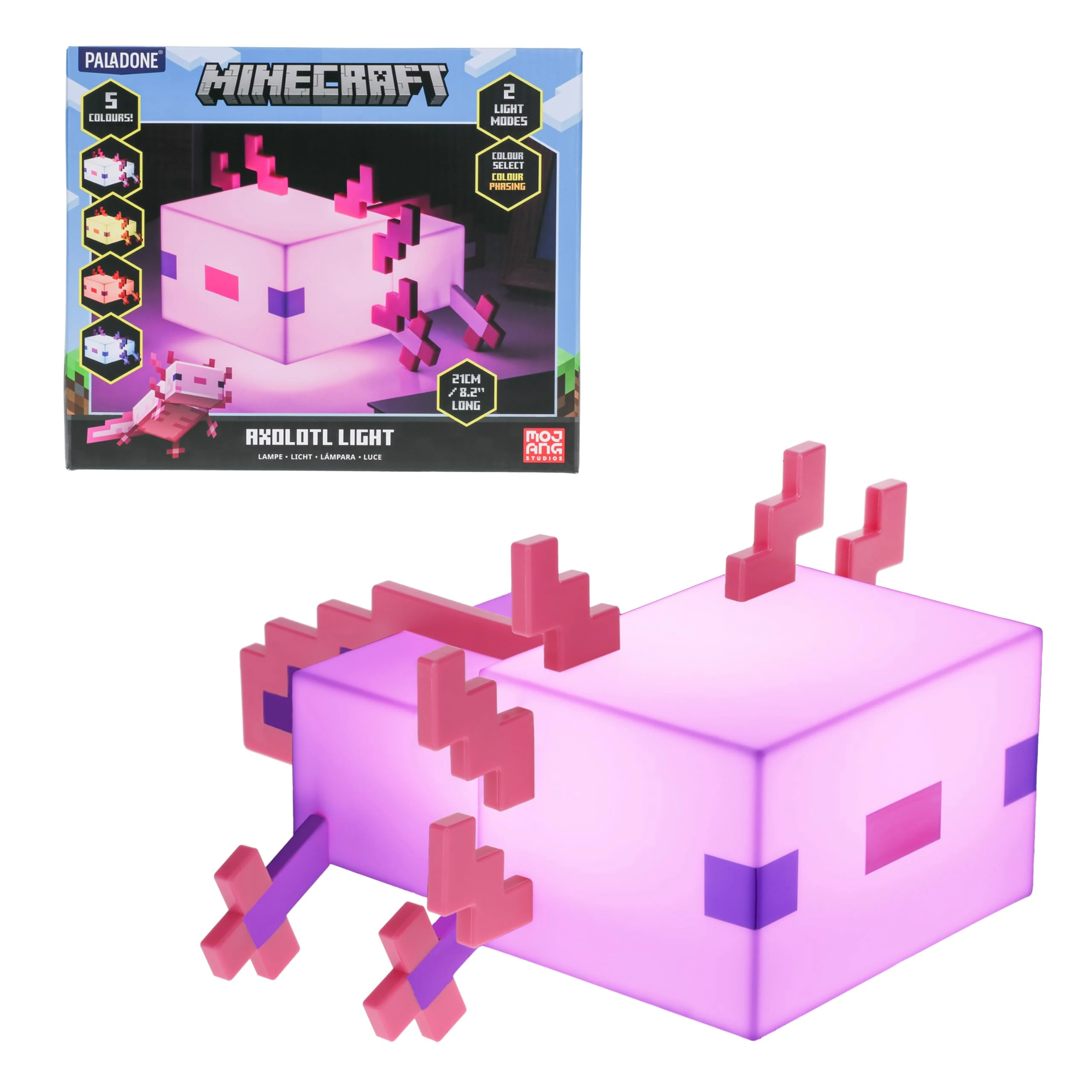 Minecraft Axolotl Light - Officially Licensed, Five Color Modes, Lamp to Decorate Your Gaming Desk or Night Stand, Bedroom Decor Gamers, Battery Powered | Paladone, Pink