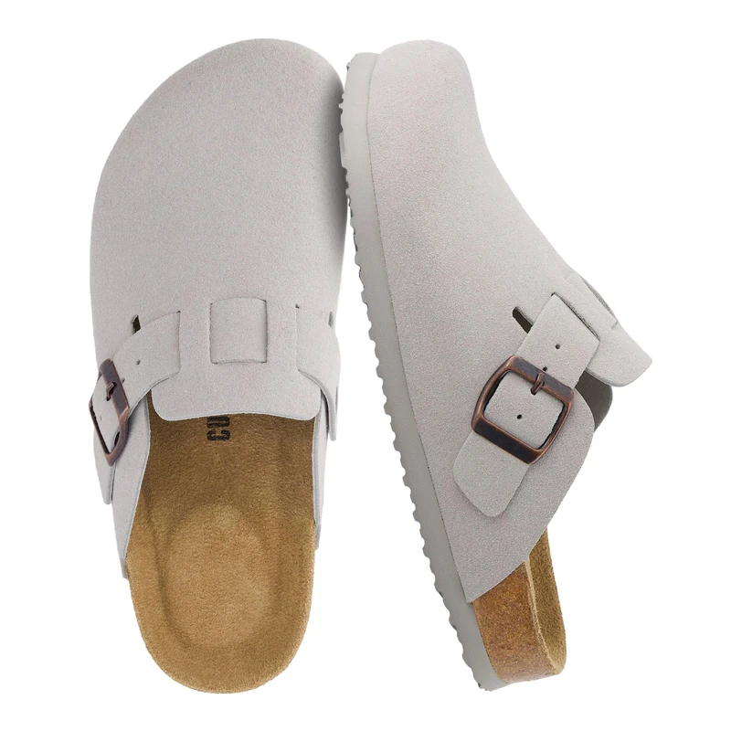 CUSHIONAIRE Women's Hana Cork Footbed Clog with +Comfort, Wide Widths Available, Ivory Vegan Suede 4 UK