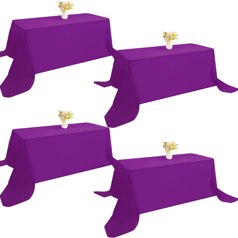 JALANCY 4 Pack Rectangle Tablecloth 90x132Inch Purple Table Cloth for Rectangle Tables Washable Polyester Table Cover for Wedding Dining Table Buffet Parties Banquet Decoration（Purple）
