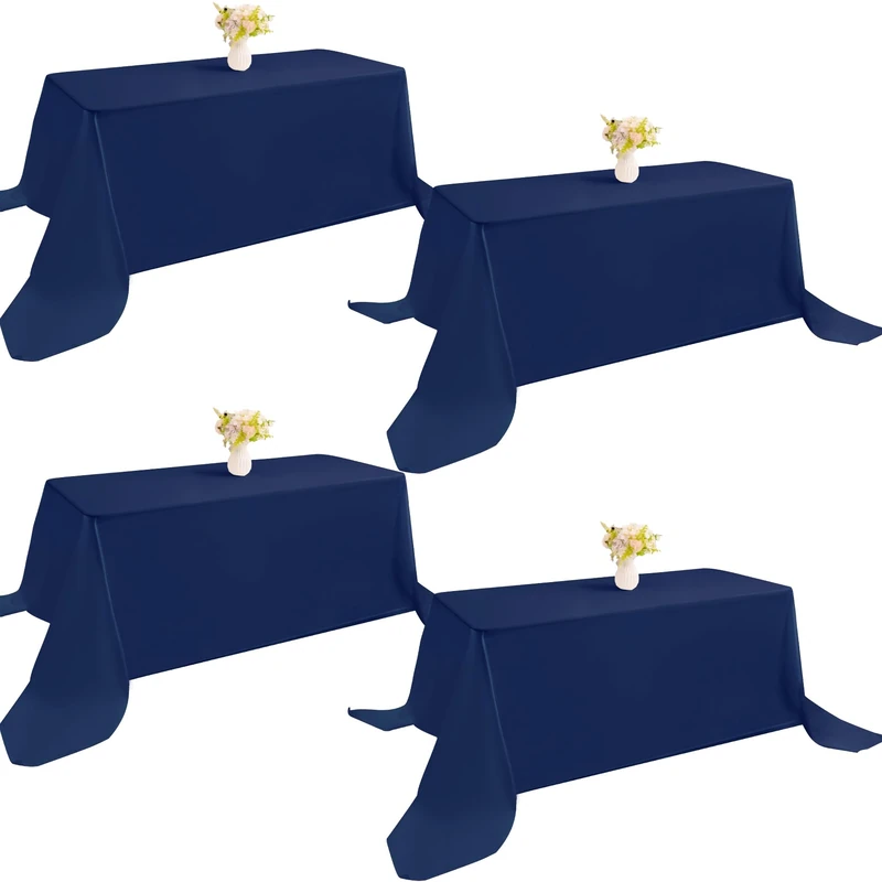 JALANCY 4 Pack Rectangle Tablecloth 90x132Inch Navy Blue Table Cloth for Rectangle Tables Washable Polyester Table Cover for Wedding Dining Table Buffet Parties Banquet Decoration（Navy Blue）