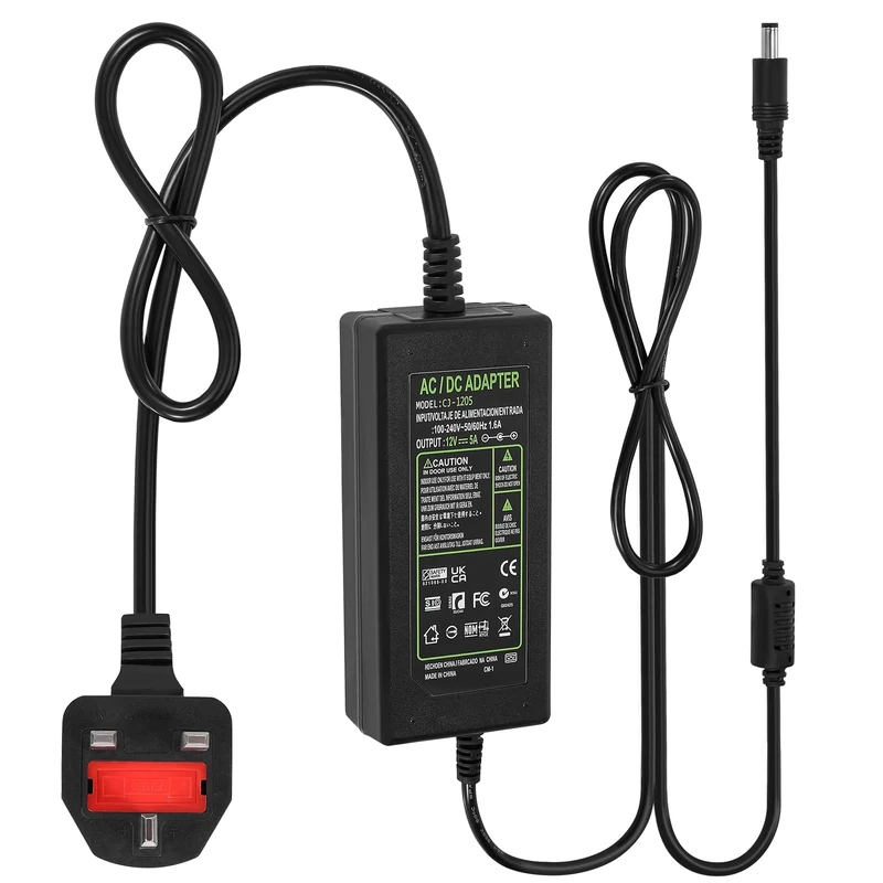 Power Supply 12V 5A,AC 100-240V to DC12V 60W Converter Adapter Driver Transformer with 5.5mm x 2.5mm Jack, UK Plug for Led Strips,LCD Monitors,CCTV Camera