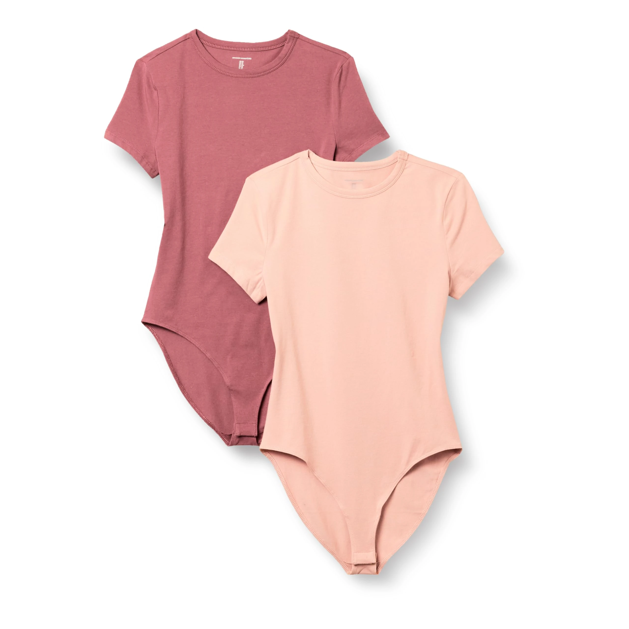 Amazon Essentials Women's Stretch Cotton Jersey Slim-fit T-Shirt Bodysuit, Pack of 2, Dusty Rose/Plum, M