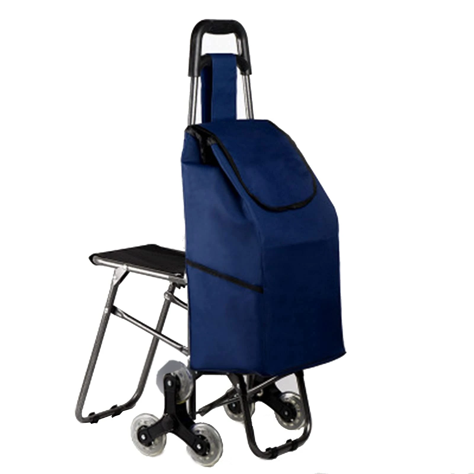 Folding Shopping Cart on 6-Wheels Stair Climbing Shopping Grocery Cart Converts into Dolly with Stainless Aluminum Frame and Removable Black b (Blue a)