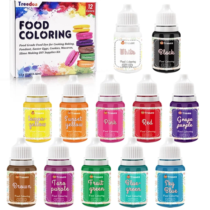 Food Colouring Set,12 Colours x 10ml Vibrant Cake Food Colouring for Baking Cake Decorating Food Grade Food Dye Concentrated Liquid for Icing,Fondant,Easter Eggs,Cookies,Slime Making DIY Supplies Kit