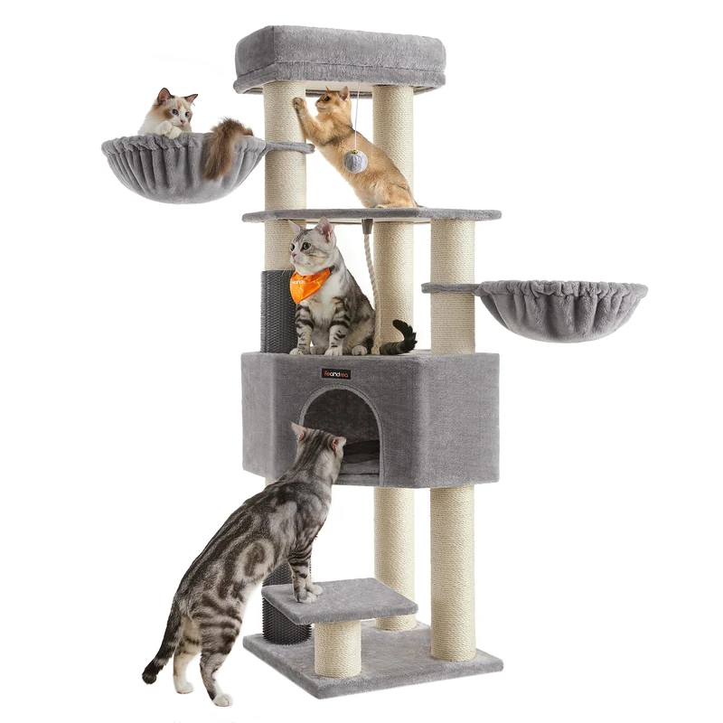 Feandrea Cat Tree for Large Cats, 9 Scratching Posts, 50 x 50 x 160 cm