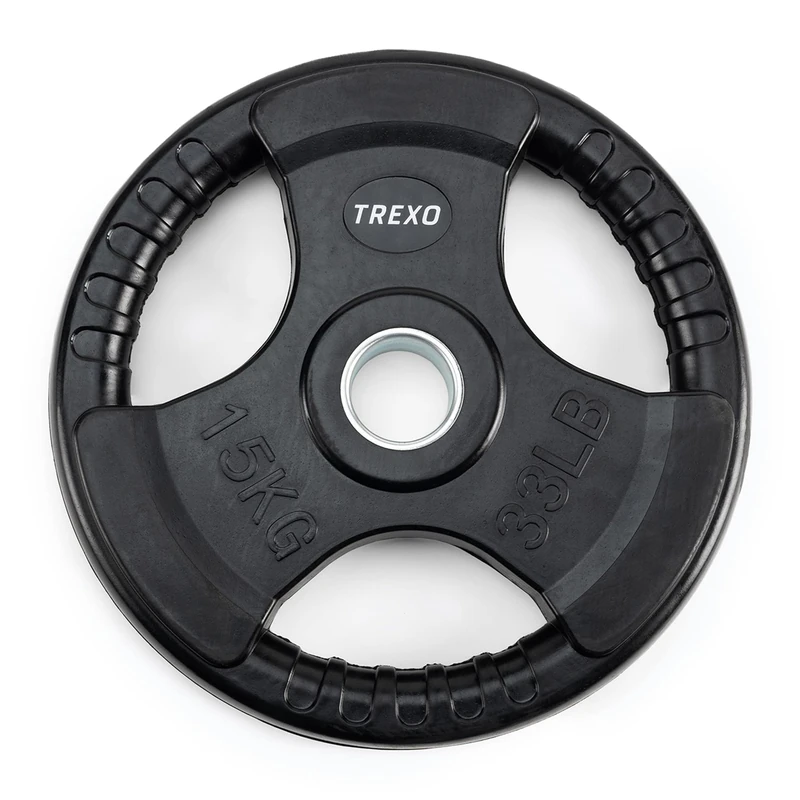 TREXO 15 kg Load 36 cm Diameter Disc with Handles Cast Iron Coated for Barbells Durable Ergonomic Disc Fitness Strength Training Crossfit RW15