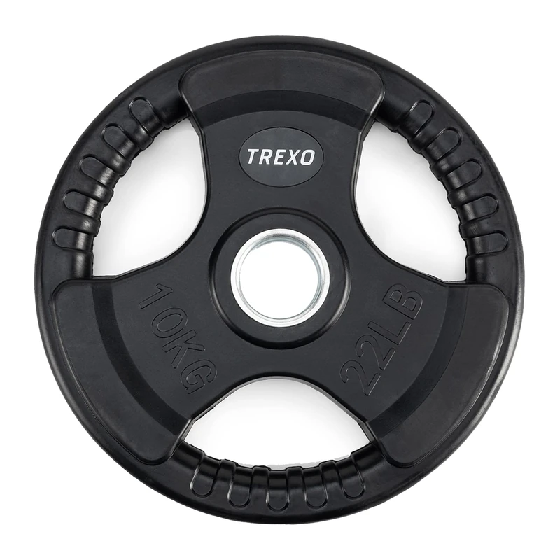 TREXO 10 kg Load 32 cm Diameter Disc with Handles Cast Iron Coated for Barbells Durable Ergonomic Disc Fitness Strength Training Crossfit RW10