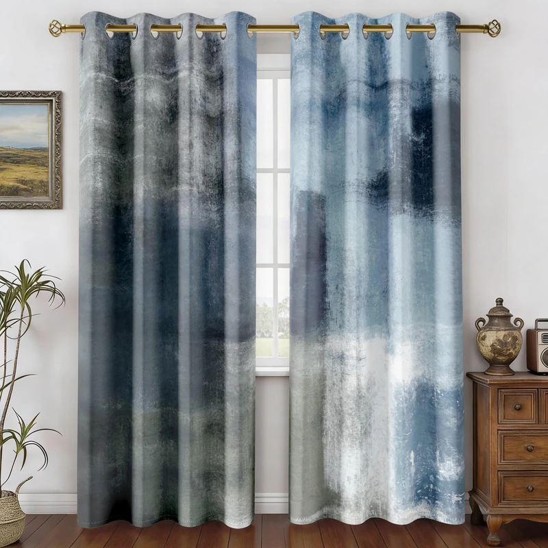 Asuexpect Dusty Blue Abstract Curtains 2 Panels Set Navy Grey Geometric Curtain Modern Chic Window Treatments Decorative for Farmhouse Living Room Bedroom Window 50% Darkening Curtain 52x84 Inch