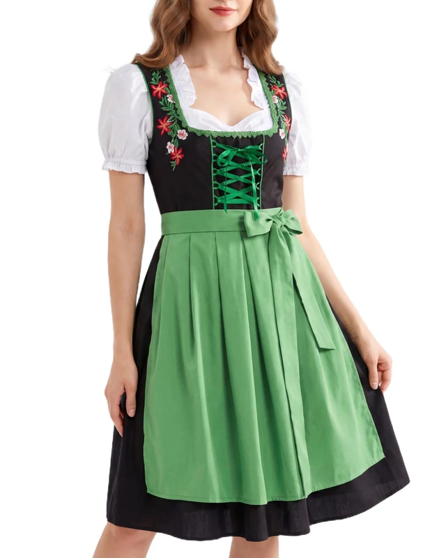 Scarlet Darkness Oktoberfest Costumes for Women 3 Pcs Bavarian Dirndl Dresses, Green, Small