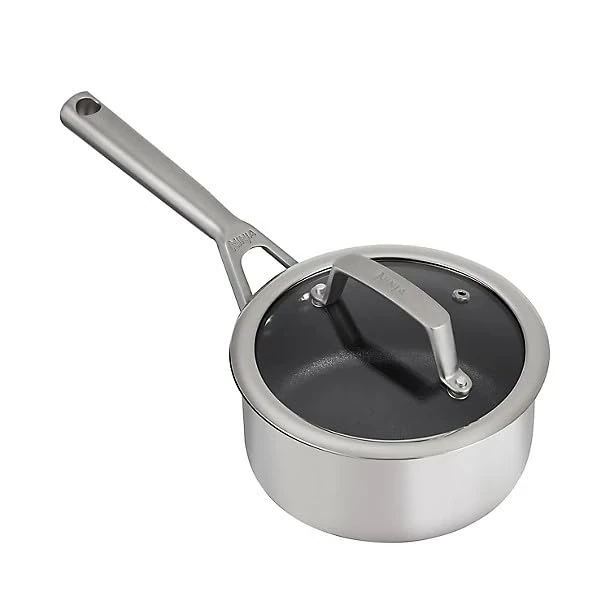 Ninja ZEROSTICK Stainless Steel Cookware 16cm Saucepan, Long Lasting, Non-Stick, Induction Compatible, Saucepan, Oven Safe to 260°C, Cast Stainless Steel Handle C60216UK
