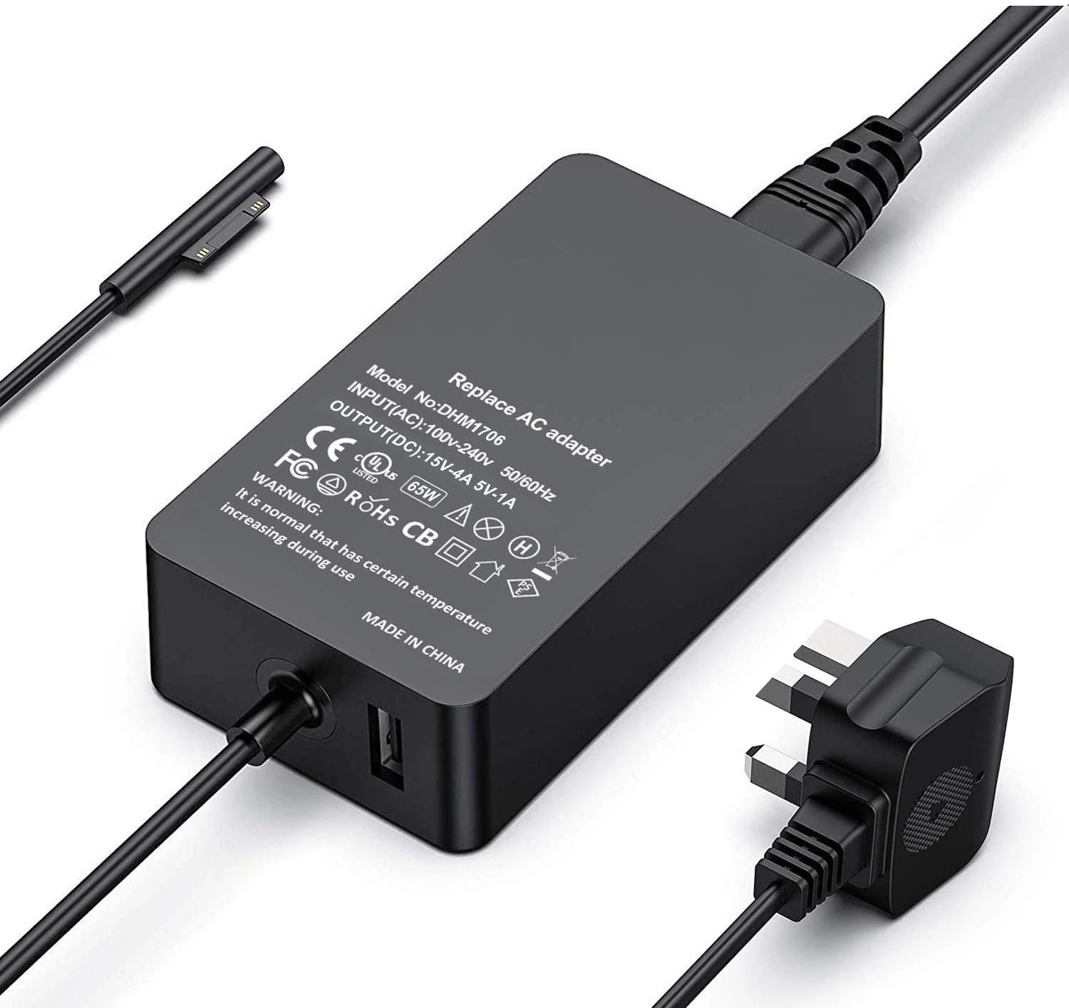 Surface Pro Charger Surface Laptop Charger 65W 15V 4A Power Supply Compatible Microsoft Surface Pro 9/8/7/6/5/4/3/X Surface Laptop1/2/3/4 Surface Go1/2/3 Surface Book 1/2/3 with USB Charging Port