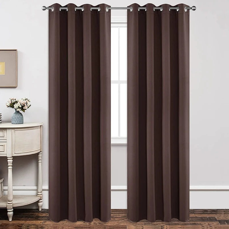 Joydeco Blackout Curtains 90 Inch Length 2 Panels Set, Thermal Insulated Long Curtains& Drapes 2 Burg, Room Darkening Grommet Drapes for Living Room Bedroom Window (W52 x L90 Inch, Chocolate)