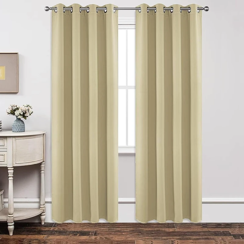 Joydeco Blackout Curtains 90 Inch Length 2 Panels Set, Thermal Insulated Long Curtains& Drapes 2 Burg, Room Darkening Grommet Drapes for Living Room Bedroom Window (W52 x L90 Inch, Beige)