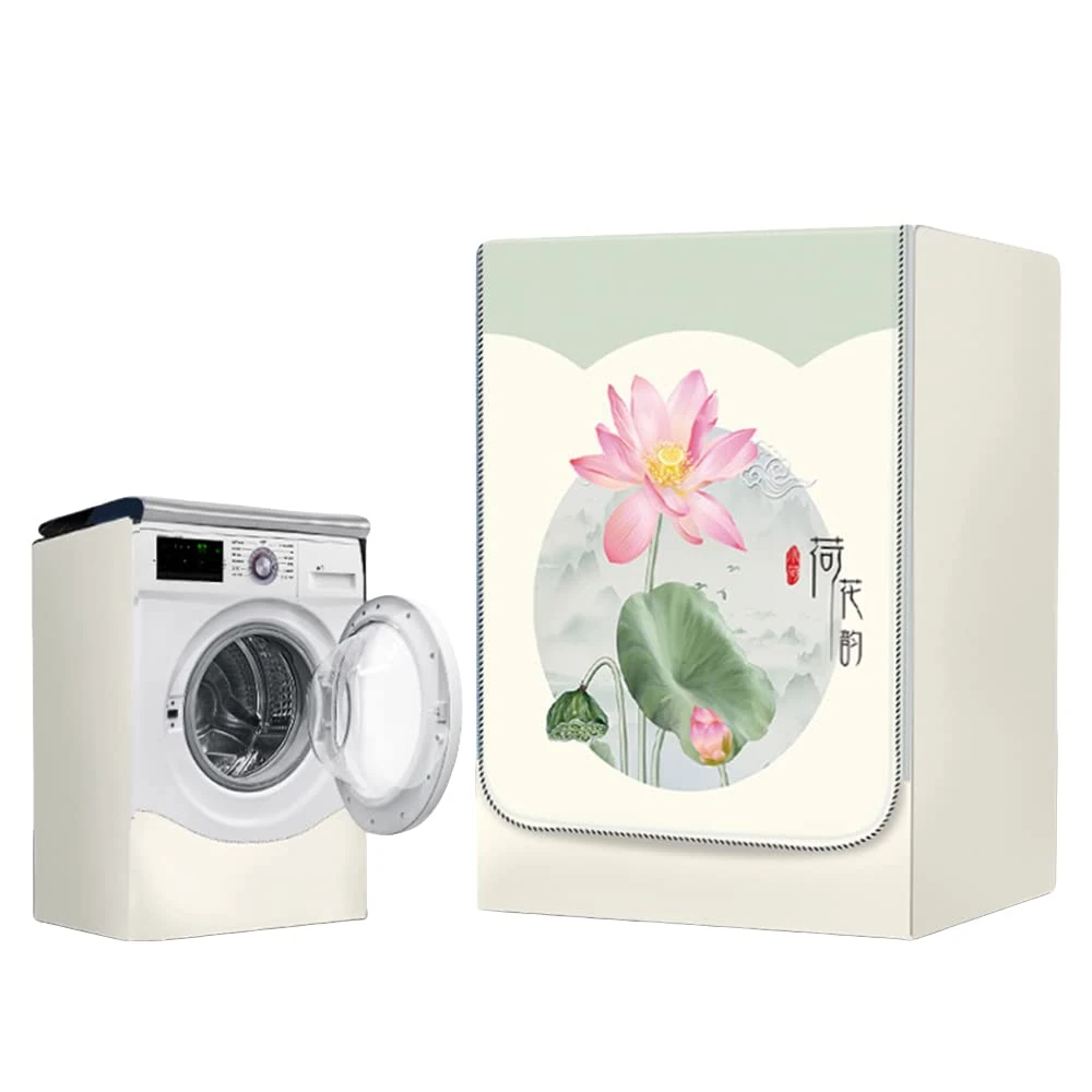 FANSU Lotus Flower Washing Machine Cover Waterproof Dustproof Front Load Washer Dryer Machine Cover Protector Sunscreen Washer Protection Tumble Dryer Cover (S (4-7.5kg),Landscape)
