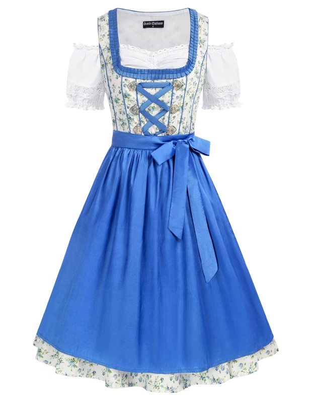 SCARLET DARKNESS Womens German Dirndl Dress Bavarian Oktoberfest Carnival Costume Bright Blue XXL