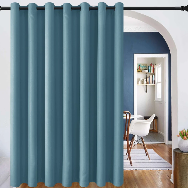DWCN Blackout Curtain Panel for Bedroom - Thermal Insulated Energy Saving Grommet Blackout Drapery for Patio Door, Room Divider Big Long Curtain (Stone Blue, 120 inches by 84 inch, 1 PC)