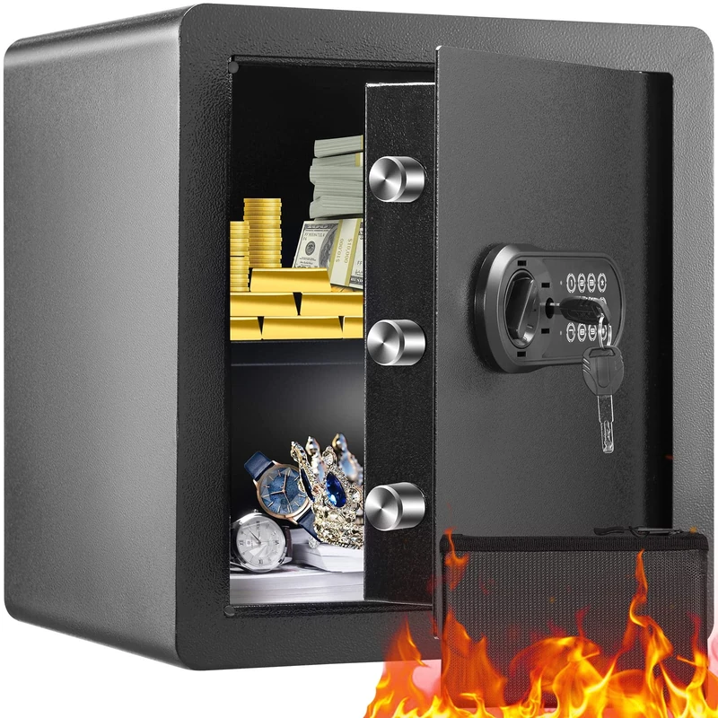 VEVOR Safe, 1.8 Cubic Feet Home Cabinet, Steel Security Safe with Digital Keypad and 2 Keys, Cabinet with Fire-proof Bag, Protect Cash, Gold, Jewelry, Documents for Home, Hotel, 15.8x13x16.9 inches