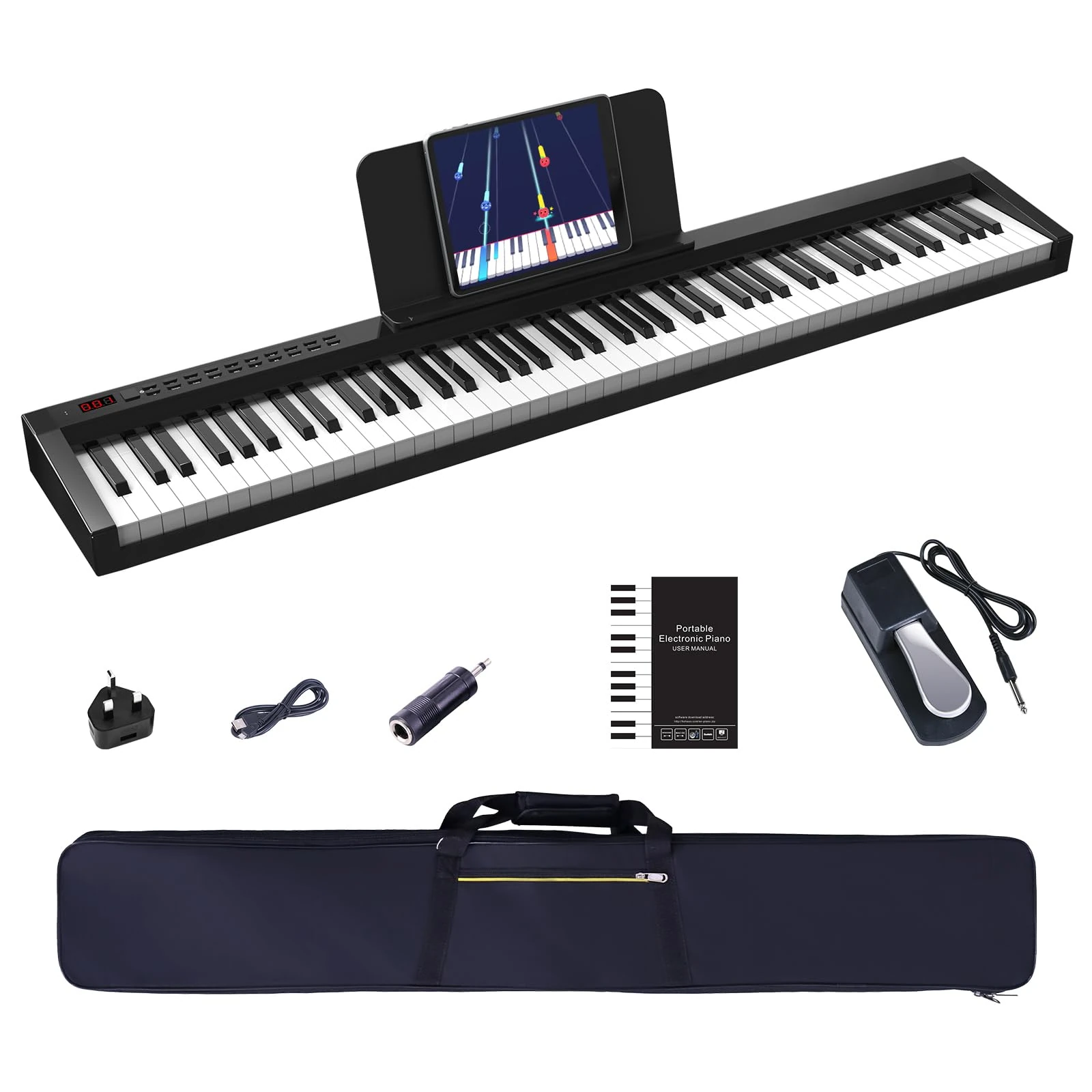 OYAYO Digital Piano 88 Weighted Keys with Stand Full Size keyboard piano with Bluetooth MIDI Function, Touch Sensitivity Piano Keyboard with Sustain Pedal piano Bag Great for Beginner child adult