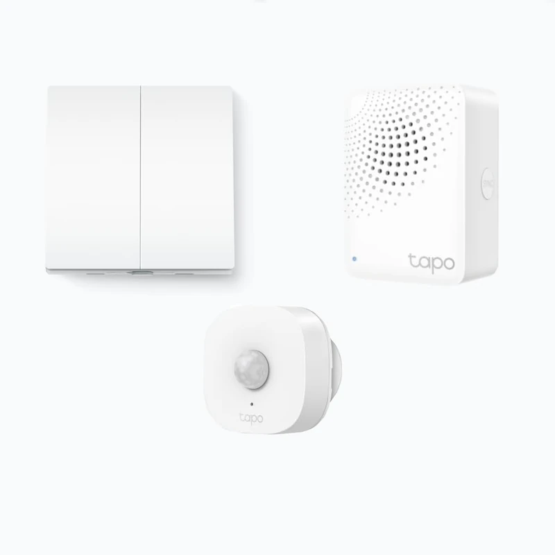 Tapo Link Smart Home Bundle: 2-Gang 1-Way Light Switch S220, Motion Sensor T100, and Hub H100 - Easy Installation and Management