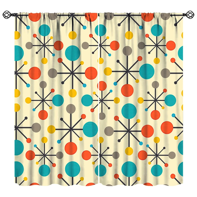 JESTRONRY Mid Century Curtains,Mid Century Fifties Modern Retro Colors Pattern Blackout Rod Pocket Window Drapes for Living Room Bedroom Kitchen Bathroom Home Decor 63x72in