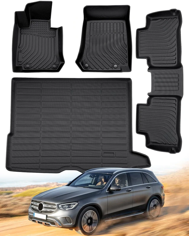 DrCarNow for Mercedes Benz GLC 300 Floor Mats and Trunk Mats 2022-2016 (Not Fit GLC Coupe Series), All Weather Custom Fit TPE Floor Liner for Benz GLC 1st &2nd Rows Full Set Car Mats and Trunk Liner