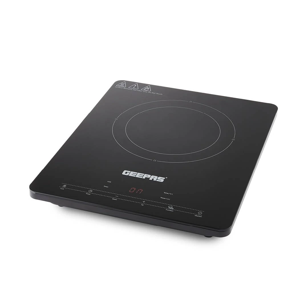 Geepas Digital Induction Cooker, 2000W – Single Ultra-thin Induction Hob w/LED Touch Display & Timer, 10-level Power and Temperature Control, Slim Black Crystal Panel, Safety Lock – 2 Year Warranty