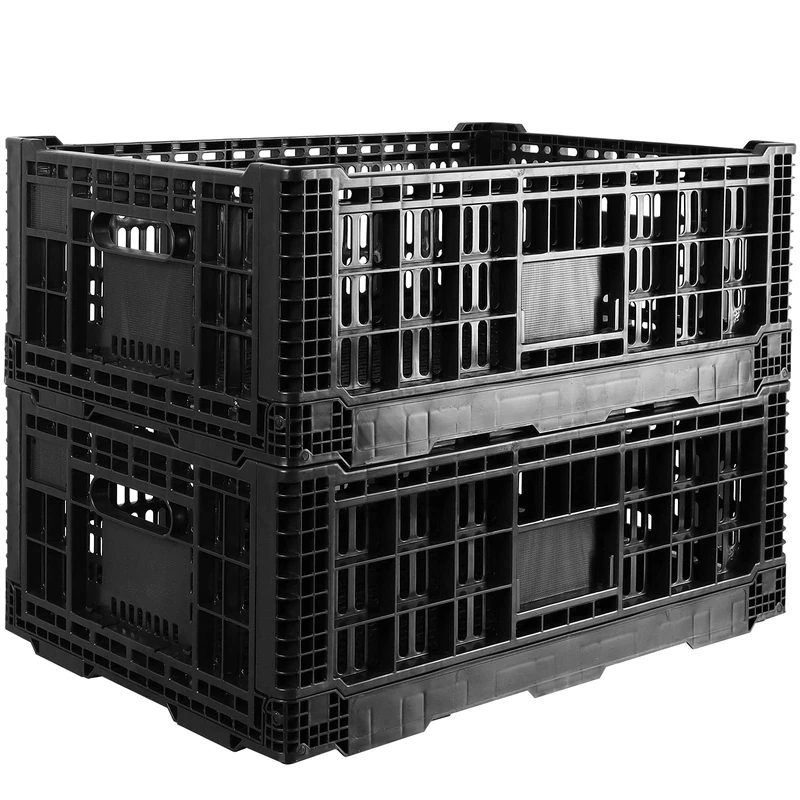 QTJH Collapsible Storage Bin Containe，52 Liter Transferheavy duty plastic storage box,milk crates heavy duty Transit storage of various items black (2)
