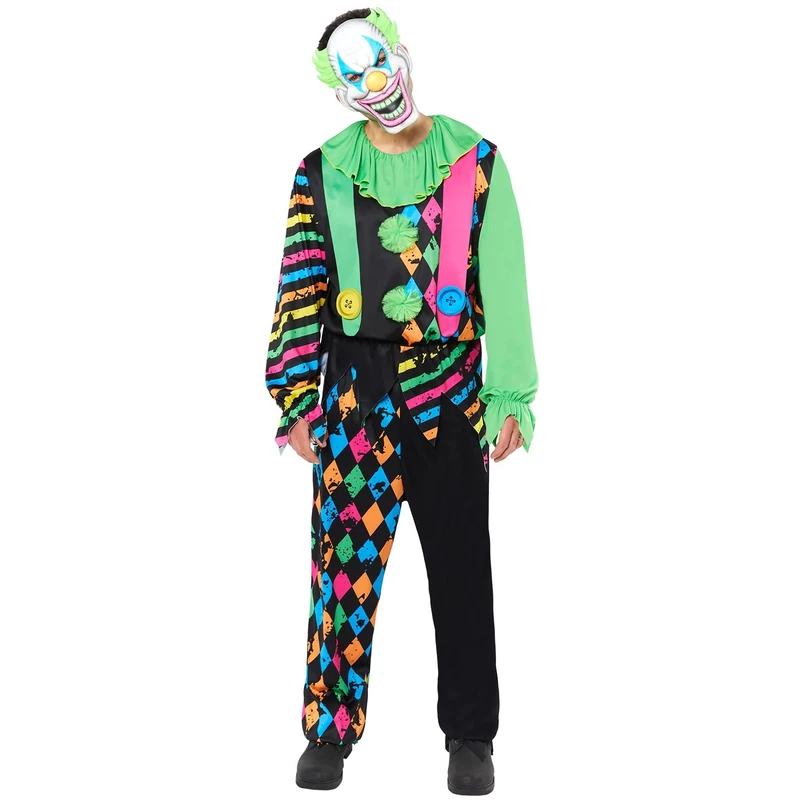 amscan 9917865 Mens Halloween Funhouse Horror Clown Fancy Dress Costume, Multi, Medium