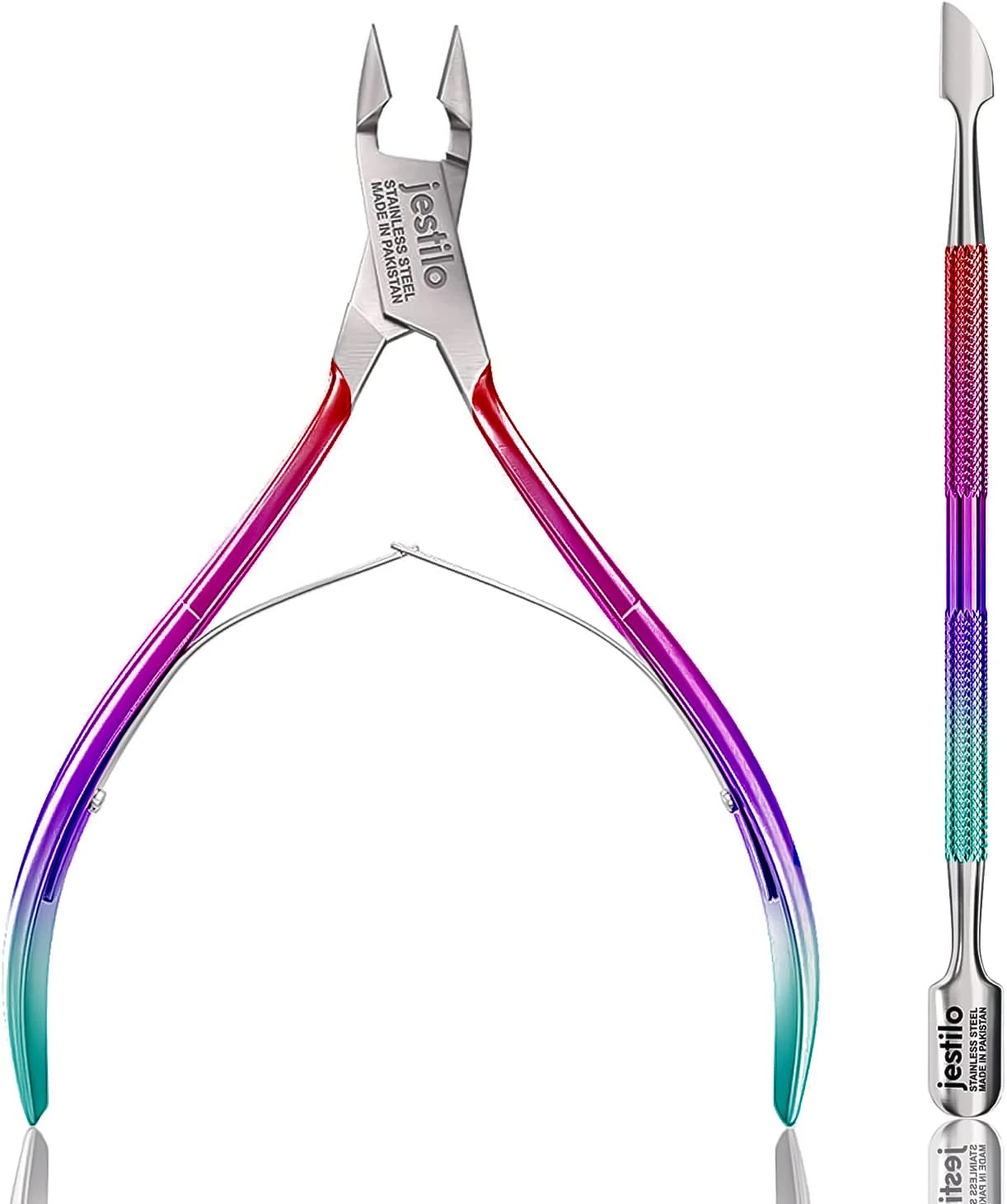 Jestilo Cuticle Remover Tool Set with Cuticle Cutter and Cuticle Pusher - Stainless Steel Professional Cuticle Nipper and Pusher Nail Care Tools for Salon and Level Mani-Pedi at Home - Silver (Multi)