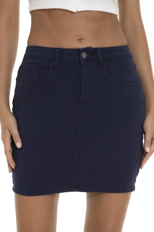 GUANYY Womens Mini Denim Skirt-Casual Stretch Slim Fit High Waisted Jean Skirts, Navy Blue, S - Image 1