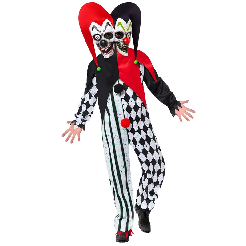 amscan 9917864 Mens Halloween Two Faced Jester Clown Fancy Dress Costume, Multi, X-Large