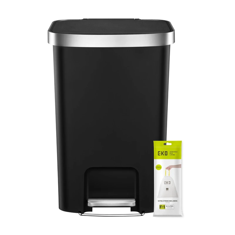 EKO Hana Recycling Bin 25 + 25 Litre, Dual Compartment Pedal Bin, Rubbish Bin with Soft Close and Stay Close Lid, Perfect for Kitchen & Home, Matt Black - Image 1