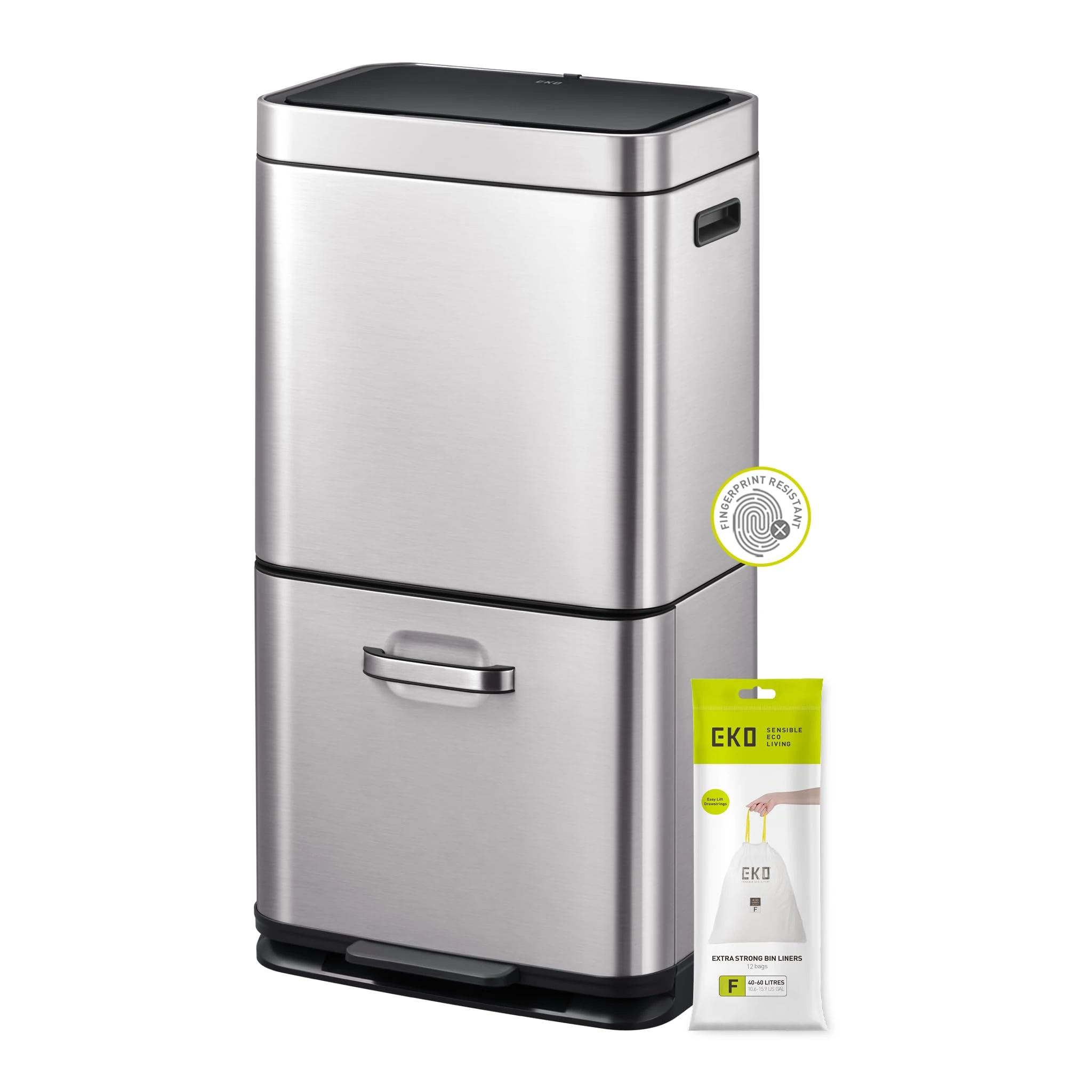 EKO Himalaya Sensor Recycling Bin, Dual Compartment Design, Perfect for Kitchen & Home, Stainless Steel, 35 + 25 Litre