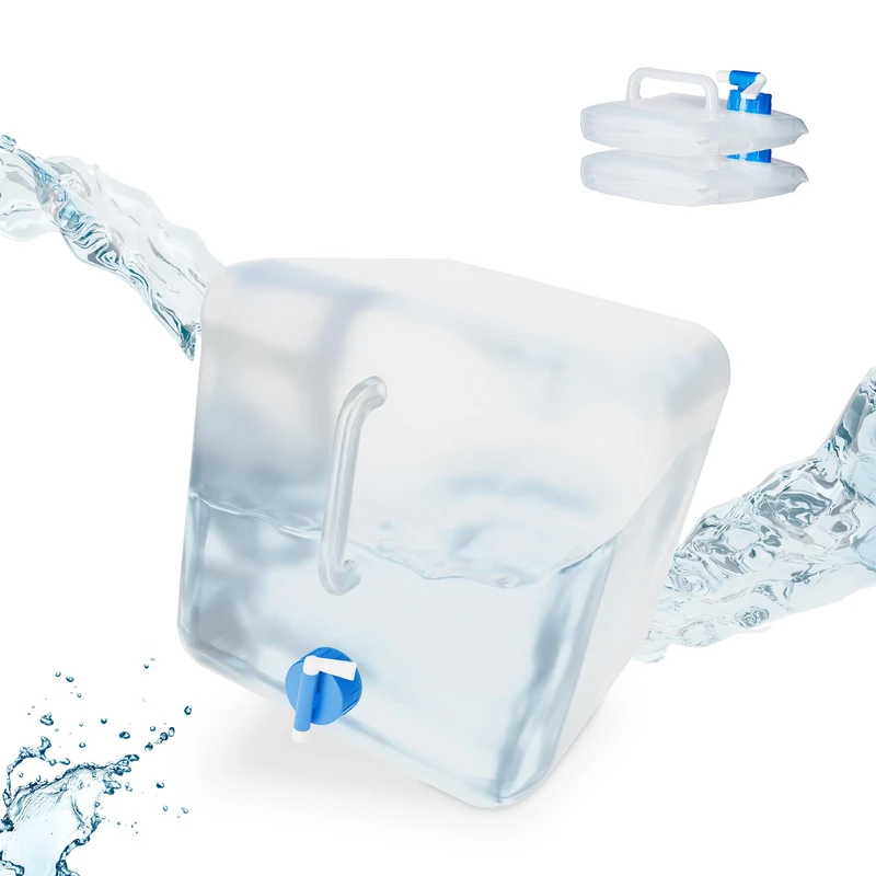Relaxdays Foldable Water Canister, Set of 3, 20 L, with Tap, BPA Free, Food-Safe, Transparent and Blue, 32x27x27 cm