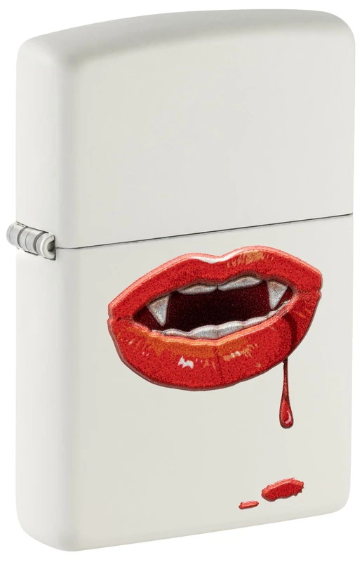 Zippo Windproof Lighter, Vampire Design – Matt White, Texture Print – Refillable, Reusable, Windproof Design – Comes in Gift Box – Made in USA - Image 1