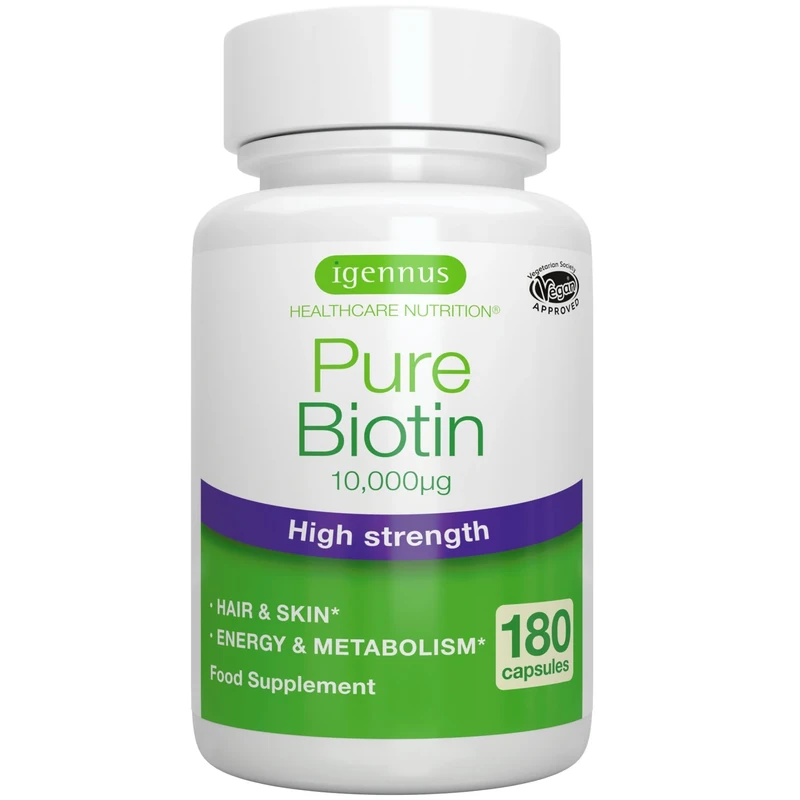 Igennus Clean Biotin 10,000 mcg, 180 High Potency Capsules, One-a-Day, High Strength D-Biotin, Lab Verified, Vegan & Hypoallergenic
