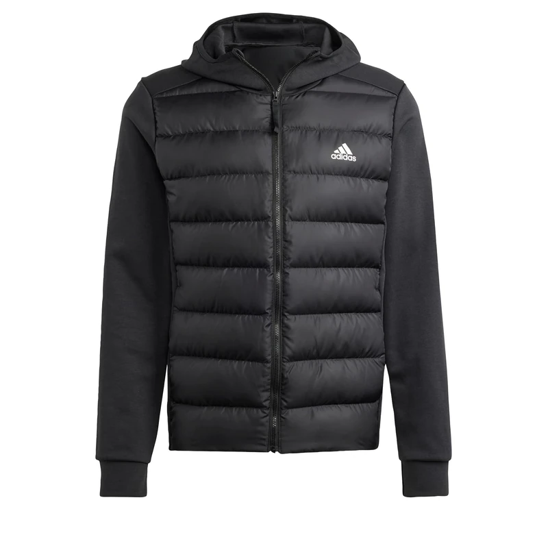 adidas Men's Essentials Hybrid Down Hooded Jacket, Black, 6XL