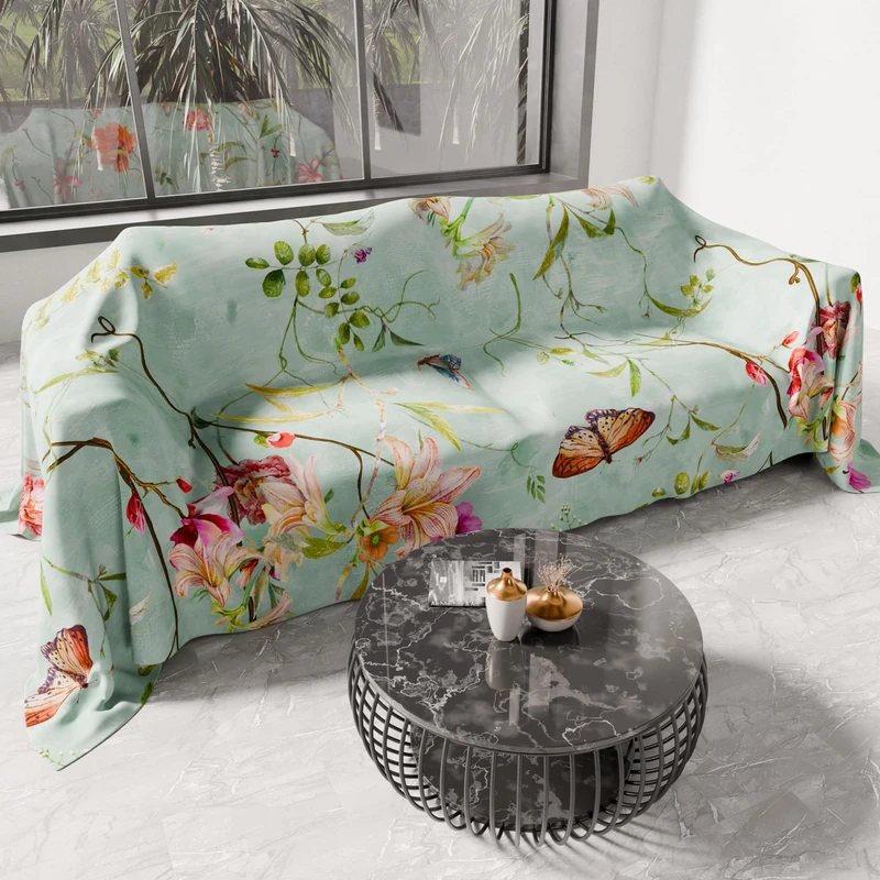 PETTI Artigiani Italiani - Microfibre Sofa Cover 260 x 270 cm, Spring 03 Sea Water Pattern | Multipurpose for Sofas, Bedspreads and Table Covers | Washable Protective Cover