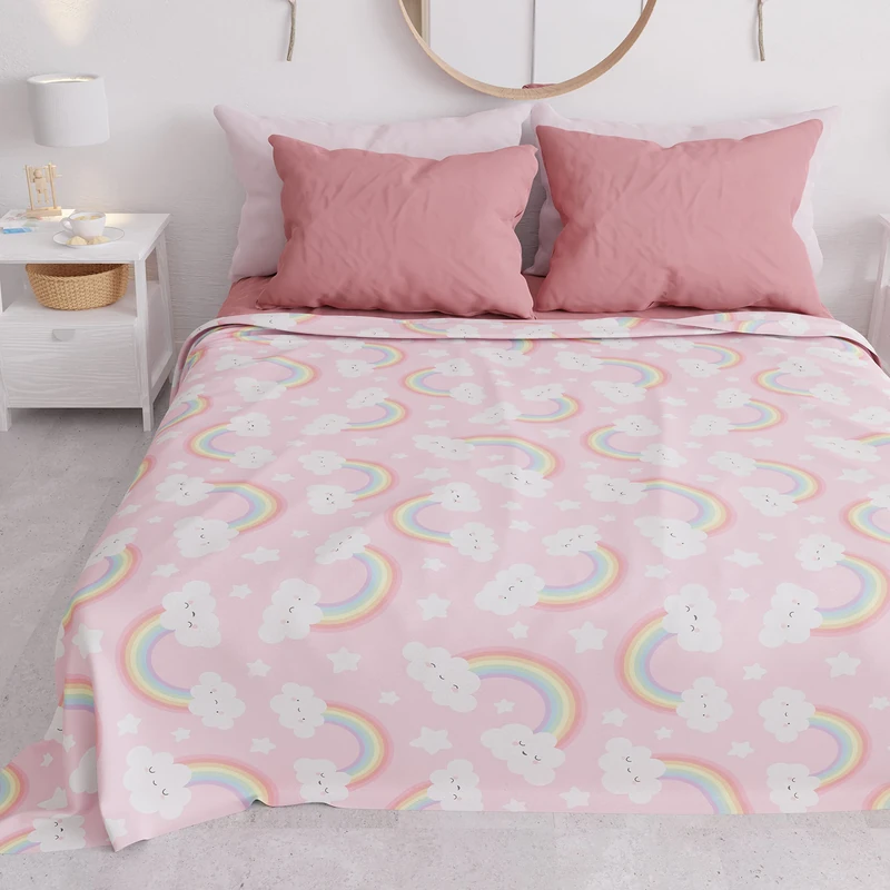PETTI Artigiani Italiani - Spring-Summer Double Bedspread Light Blanket Queen Size Bed Sheet Rainbow 100% Made in Italy