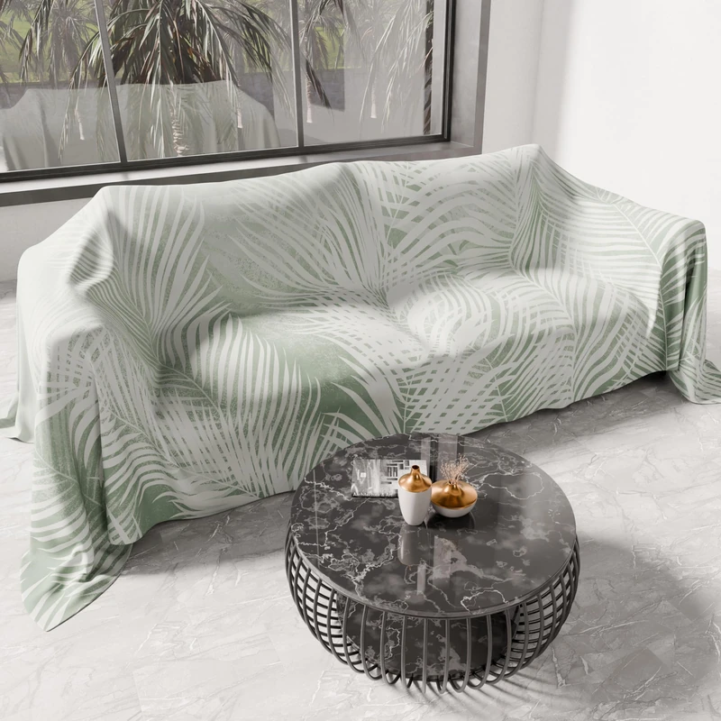 PETTI Artigiani Italiani - Microfibre Sofa Cover 220 x 270 cm, Sage Leaf Design | Multipurpose for Sofas, Bedspreads and Table Covers | Washable Protective Cover