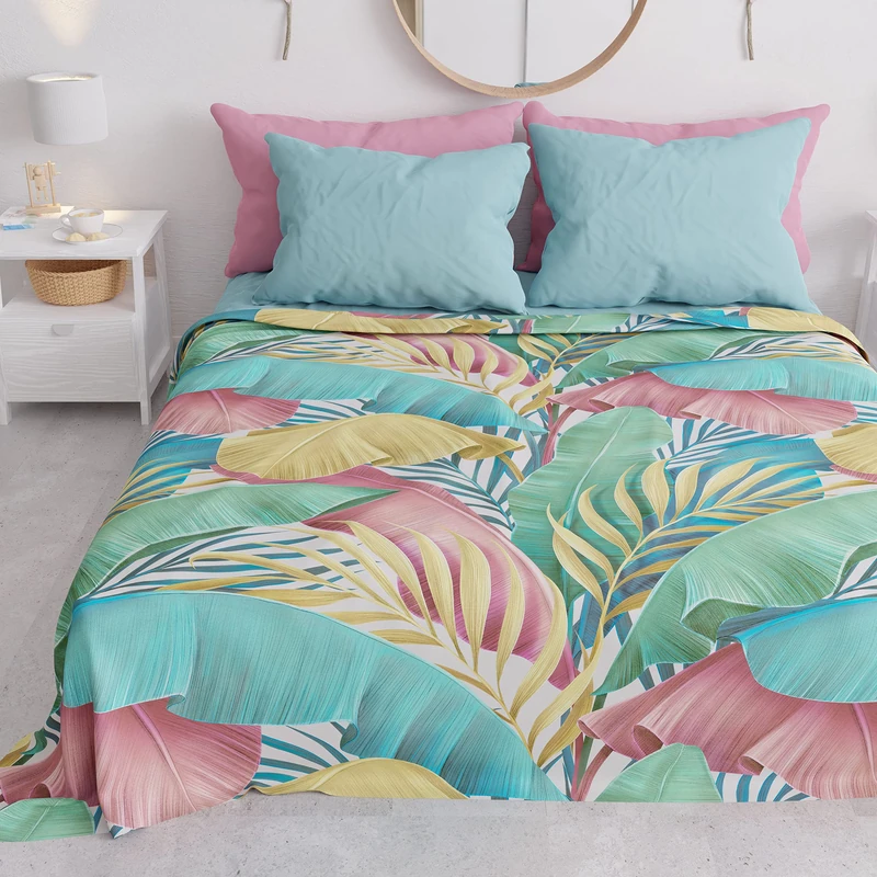 PETTI Artigiani Italiani - Microfibre Sofa Cover 260 x 270 cm, Tropical Pattern 06 | Multipurpose for Sofas, Bedspreads and Table Covers | Washable Protective Cover