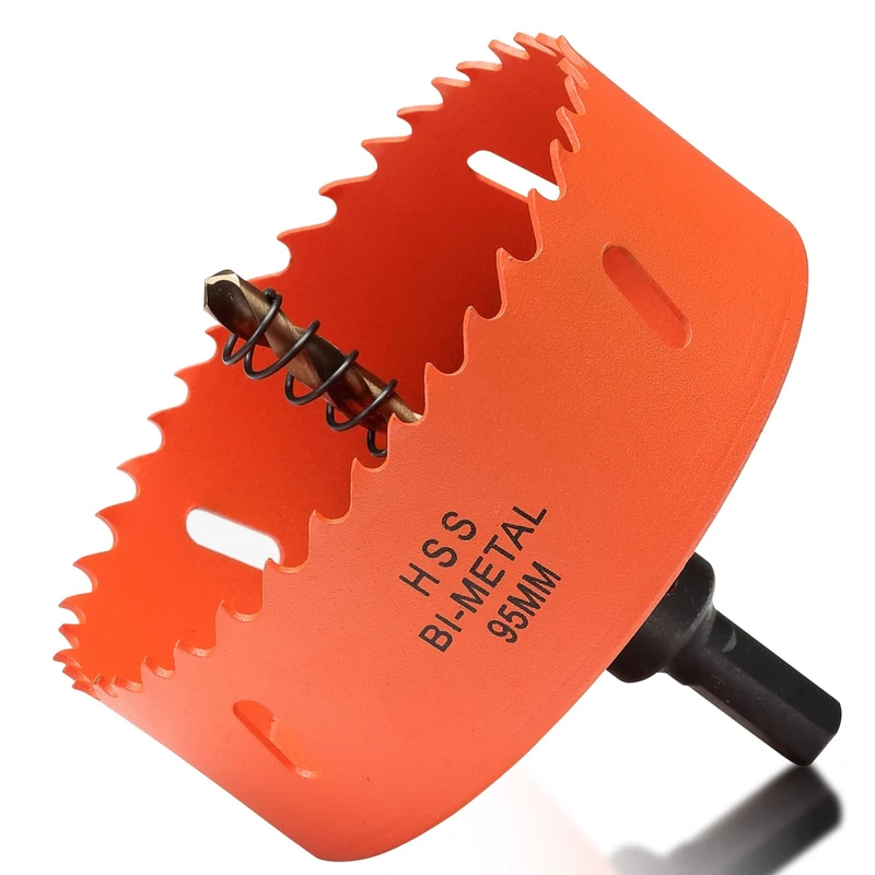 95mm Hole Saw Drill Bit for Wood and Metal, Bi-Metal Circular Hole Cutter with 11mm Hexagon Shank Arbour, for cutting Cast Iron, Aluminium, Plywood, Acrylic, PVC/UPVC