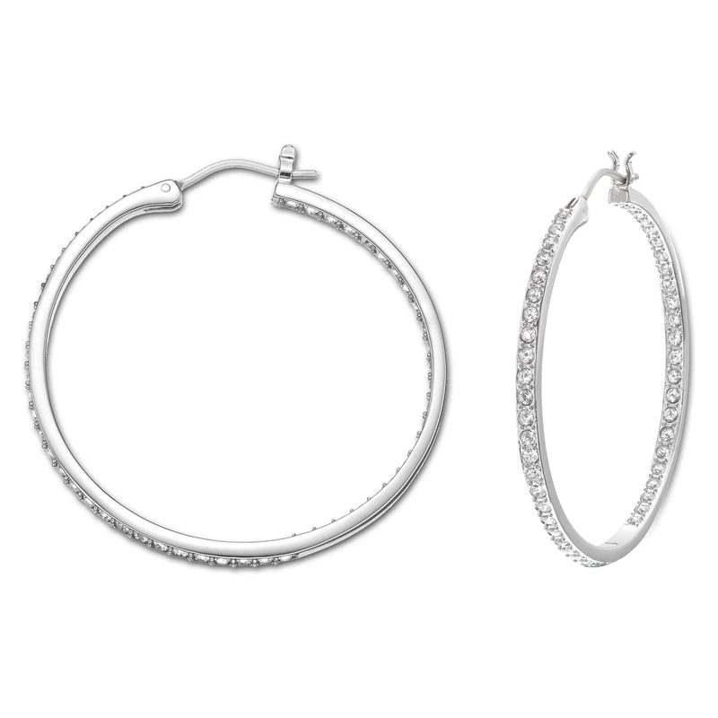 Swarovski Sommerset hoop earrings, White, Rhodium plated