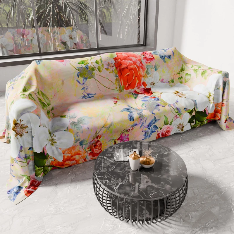 PETTI Artigiani Italia – Microfibre Sofa Cover 180 x 270 cm, Spring Colorful Pattern, Multipurpose for Sofas, Bedspreads and Table Covers, Washable Protective Cover
