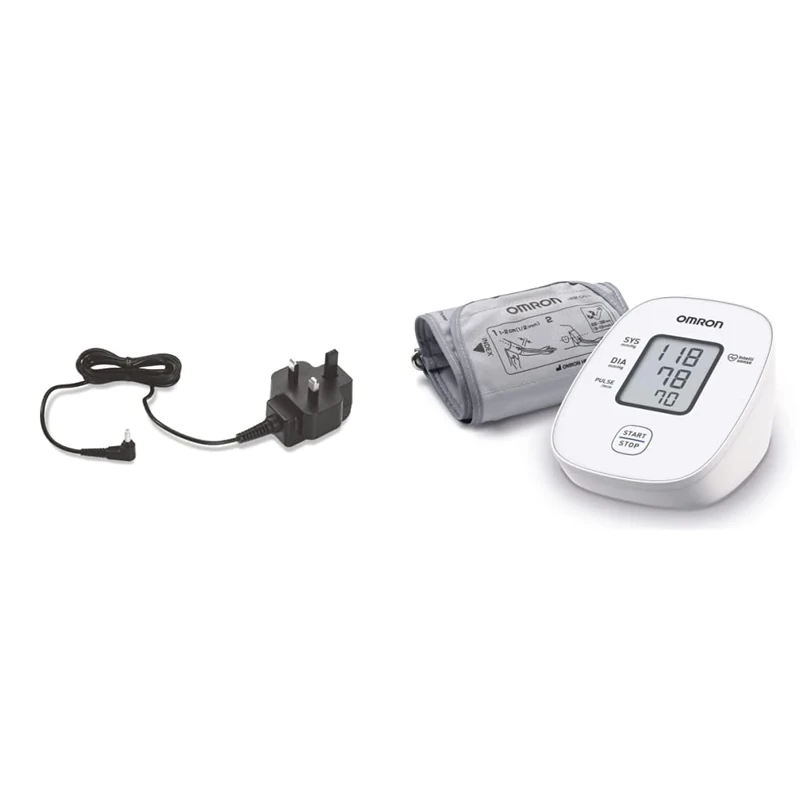 OMRON Original UK AC Adapter (HHP-BF01) for OMRON upper arm blood pressure monitors + OMRON X2 Basic – Automatic Upper Arm Blood Pressure Monitor for Home Use, Clinically Validated