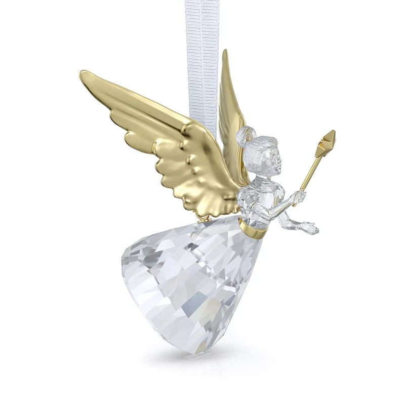 Swarovski Holiday Magic Angel Ornament, White Crystal, Gold-Tone Plated Accents and White Rayon Ribbon, from the Holiday Magic Collection