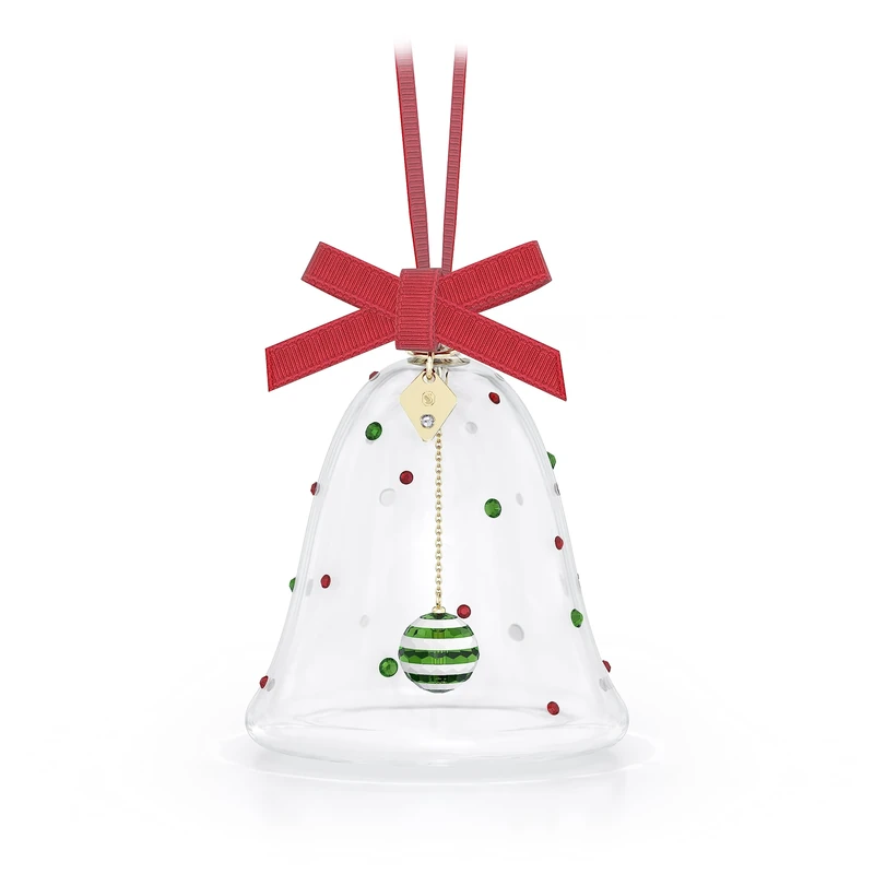 Swarovski Holiday Cheers Dulcis Bell Ornament, Multi-Coloured Crystals and Red Grosgrain Ribbon, from the Holiday Cheers Collection