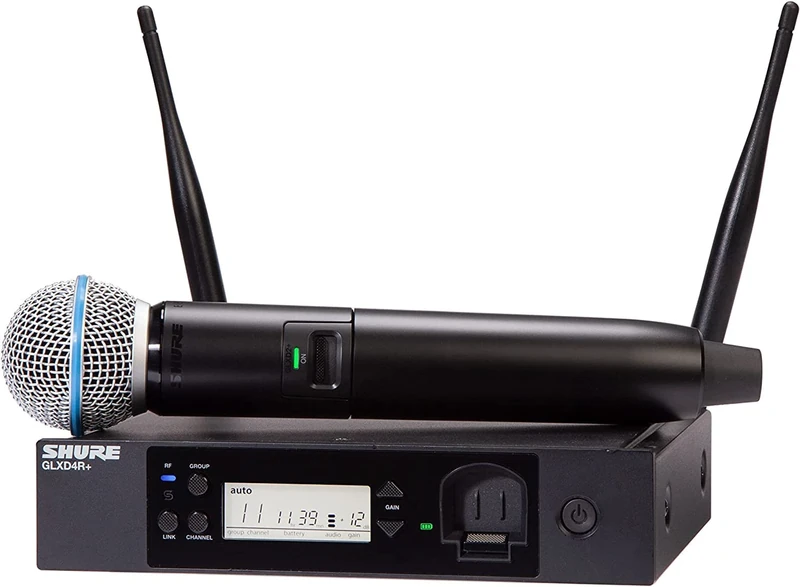 Shure GLXD24R+/B58 Dual Band Pro Digital Wireless Microphone System for Church, Karaoke, Vocals - 12-Hour Battery Life, 100 ft Range | BETA 58A Handheld Vocal Mic, Single Channel Rack Mount Receiver